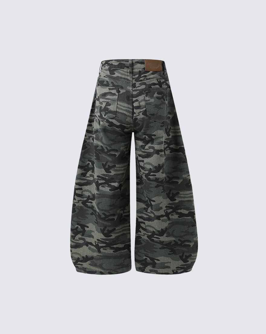 Vintage Camo Rhinestone Loose Balloon Denim Pants