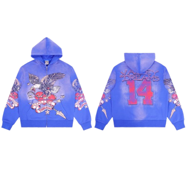 Vale Forever Valley Dreams Eagle Graphic Zip-Up Hoodie