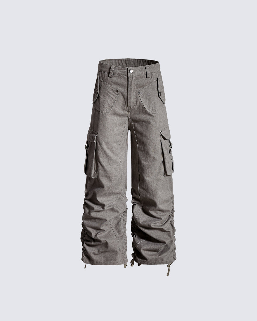 Side Drawstring Pleated Design Long Pants