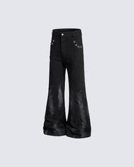 New Dark Gothic Punk Eyelet Zipper Flare Jeans