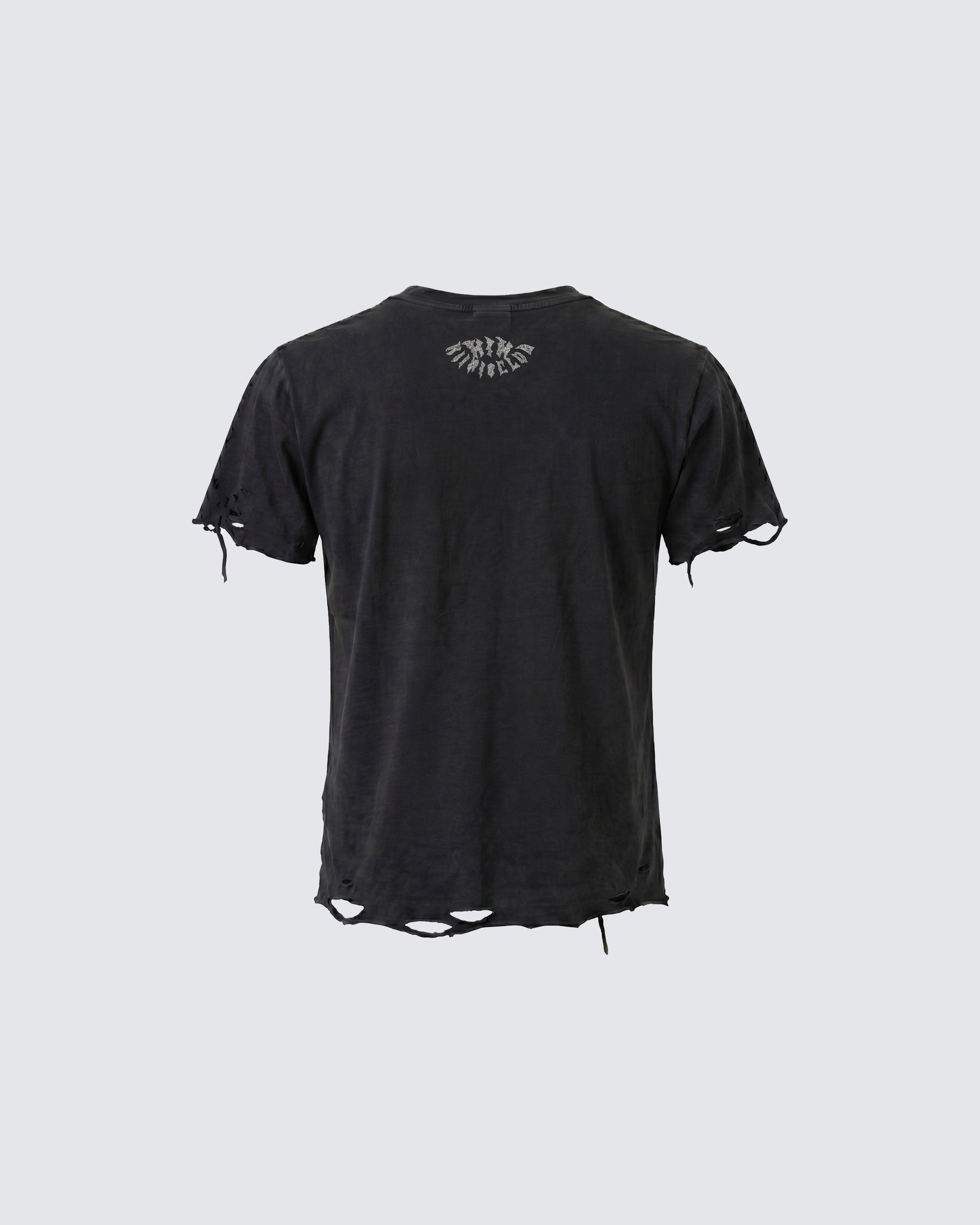 KIIKIO-New Y2K Distressed Union Graphic Washed Black T-Shirt
