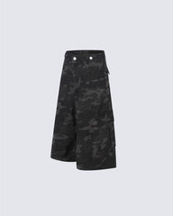 American Style Camouflage Cargo Wide Denim Shorts