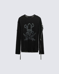 Gothic Skull Print Long Sleeve T-Shirt