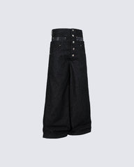 Rivet Patchwork Leather Panel Denim Pants