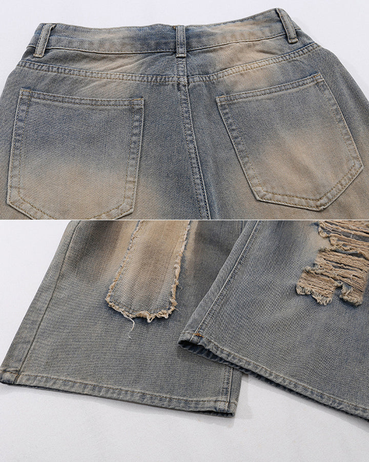 Distressed Washed Baggy Denim Pants