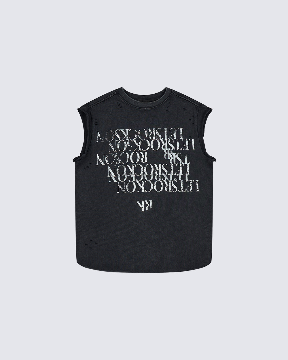 Grunge Washed Raw Edge Sleeveless Graphic Tee
