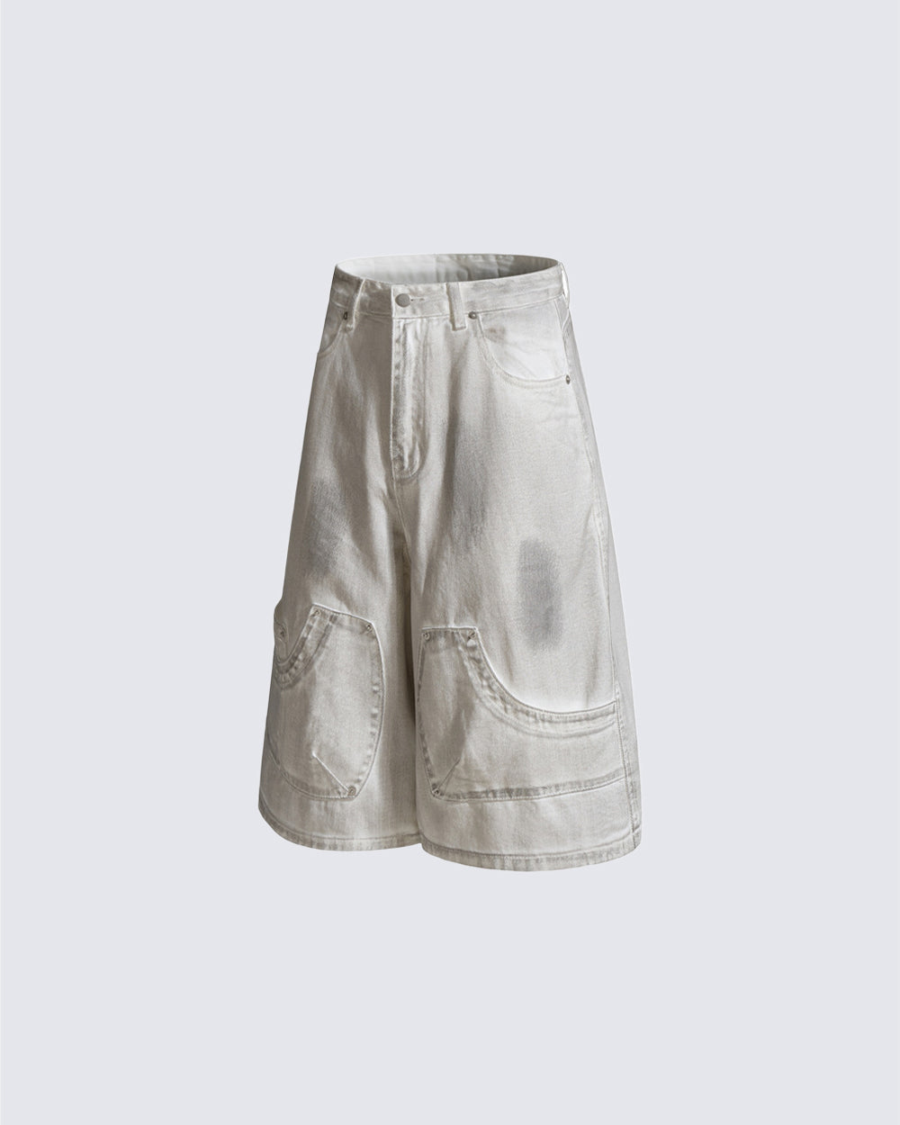 Light Asian Distressed Dirty-Dyed Denim Shorts