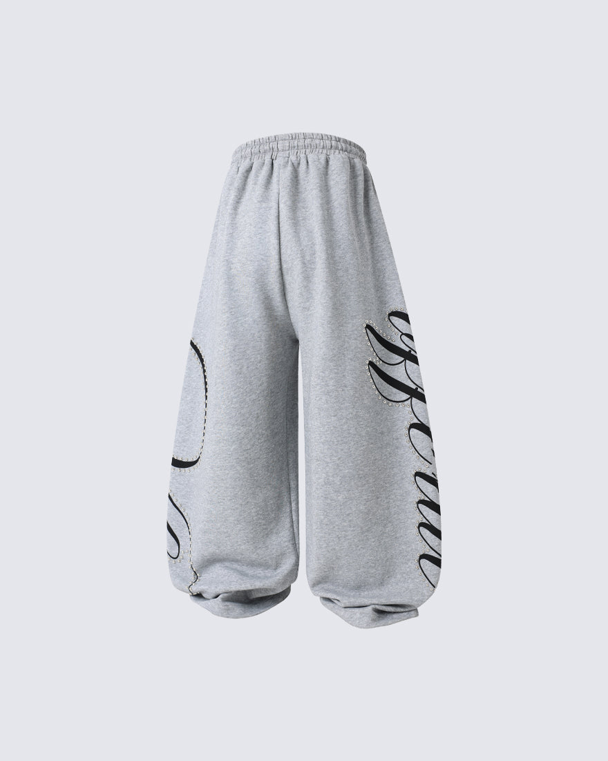 New Studded Graffiti Letter Wide Leg Sweatpants