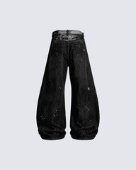 Distressed Hole High-Street Wide-Leg Pants