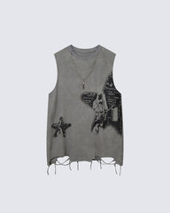 Distressed Graphic Street Sleeveless Tank