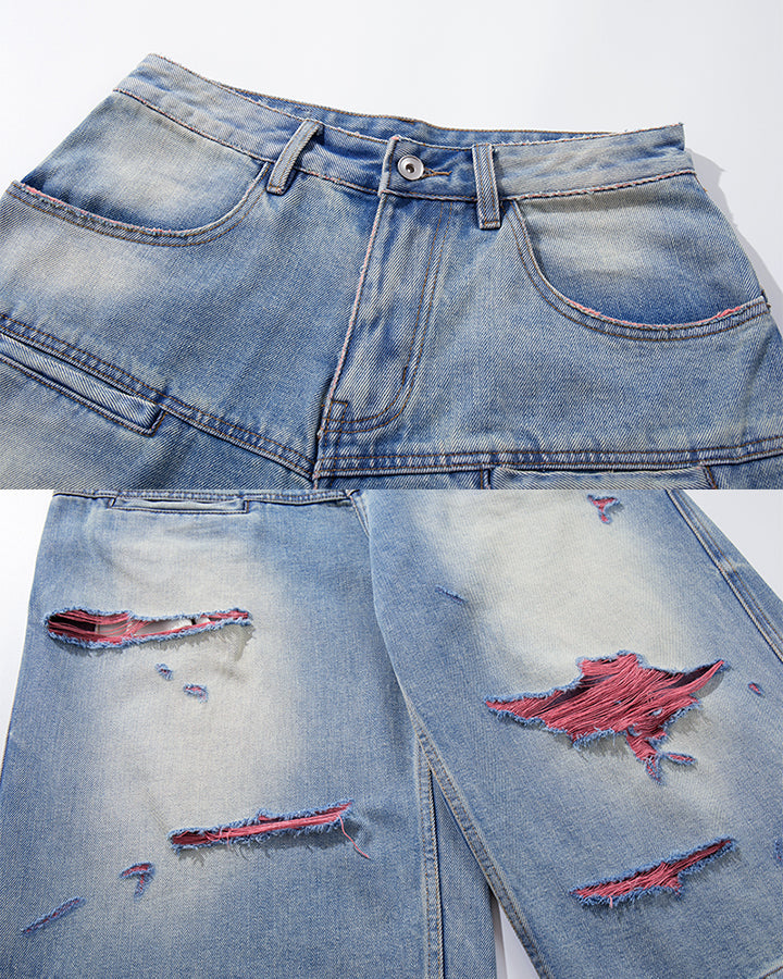 American Ins Ripped Washed Denim Bermuda Shorts