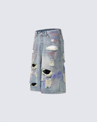 American Graffiti Distressed Denim Shorts