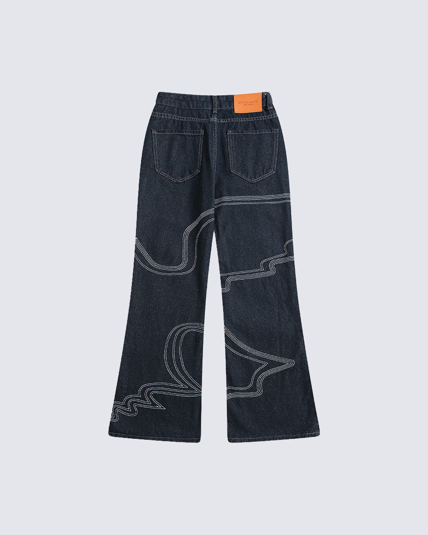 American High Street Contrast Stitch Flared Jeans
