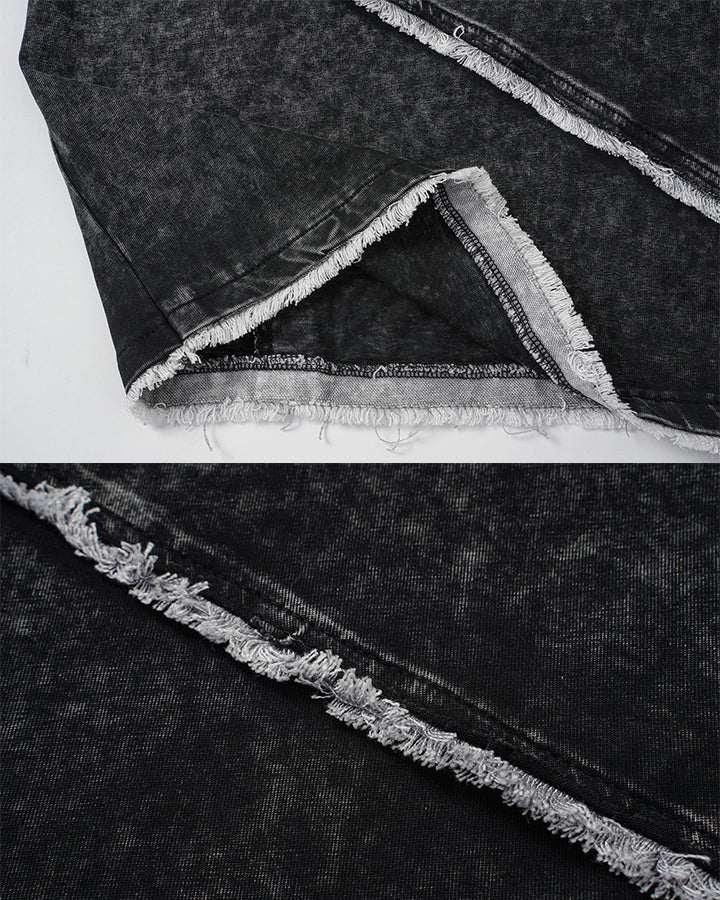 New Dark Grunge Washed Raw Edge Panel Tee