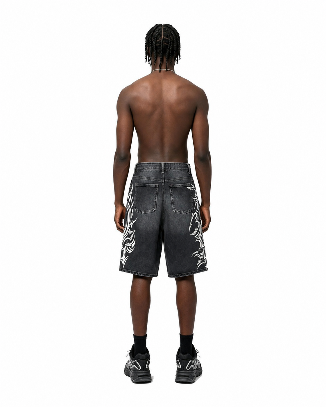 American Vintage Washed Tribal Print Denim Shorts