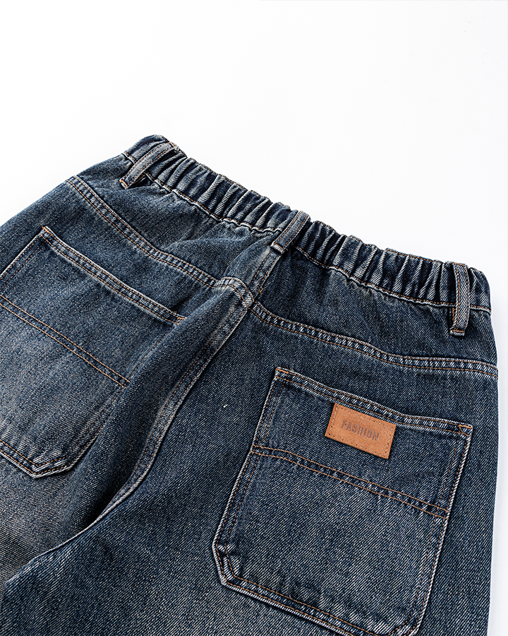 Zip-Off Panel Wide-Leg Denim Pants