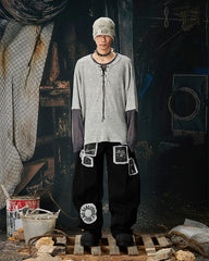 Graphic Patch Wide Leg Denim Pants