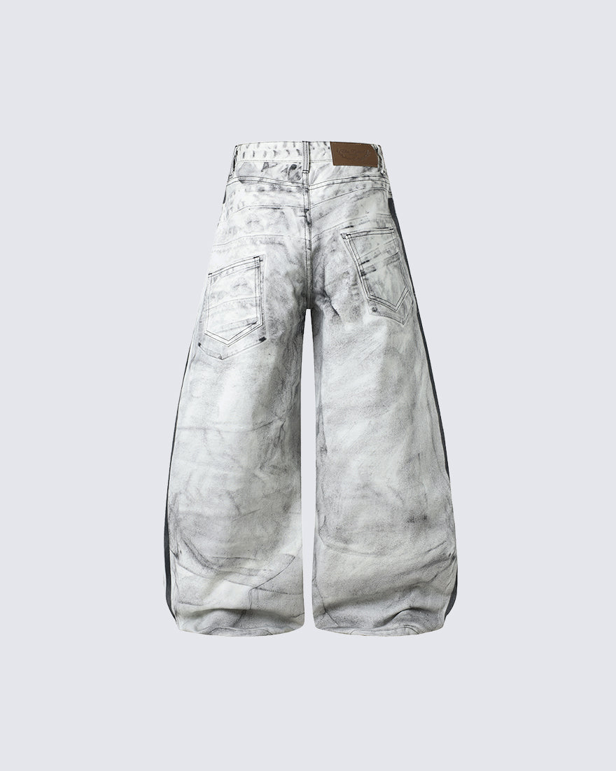 Wasteland Distressed Wide Leg Striped Denim Pants