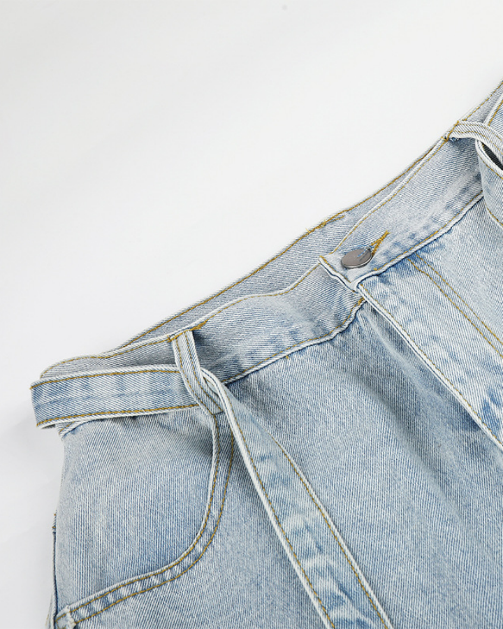 Distressed Strap Wide-Leg Jeans