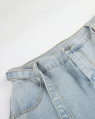 Distressed Strap Wide-Leg Jeans