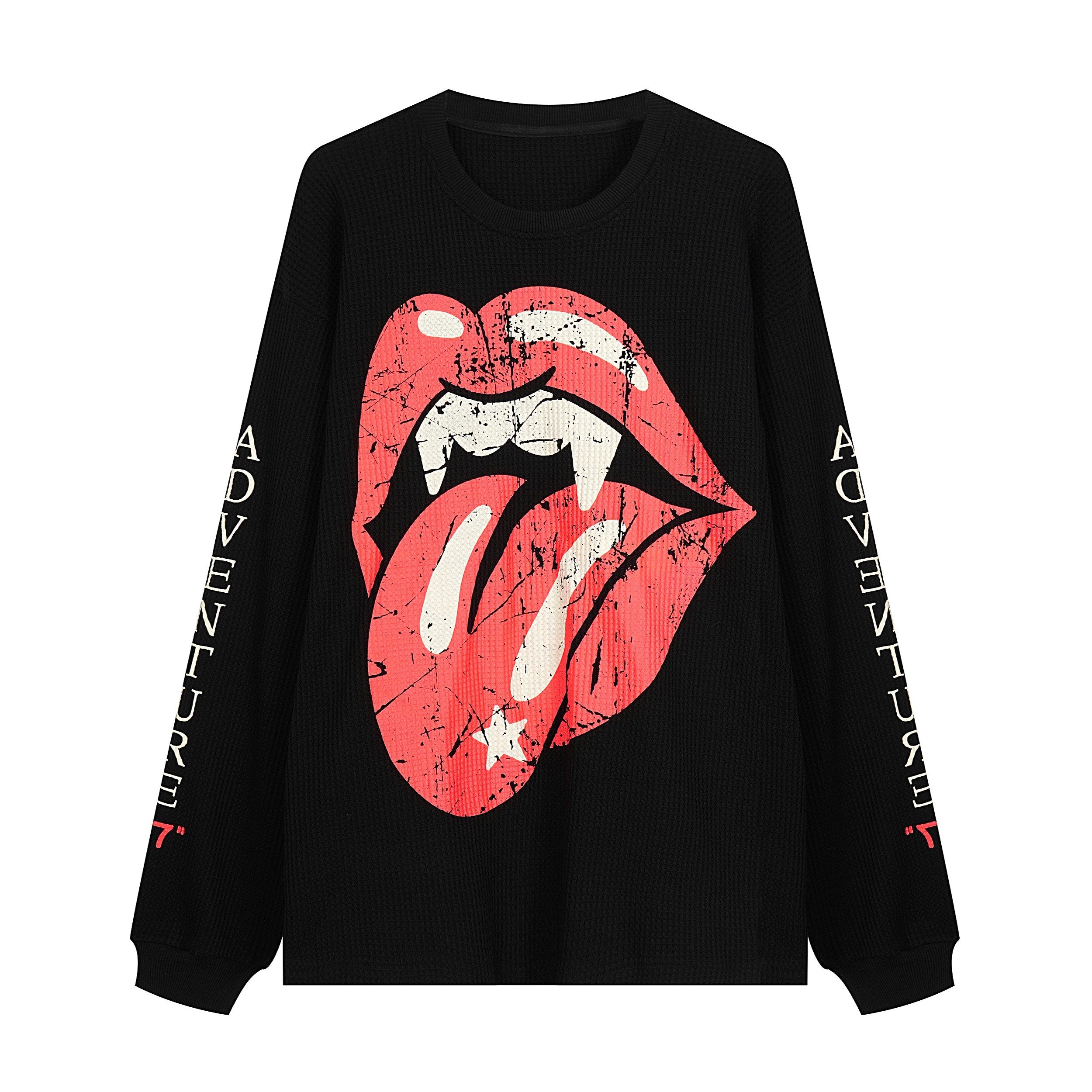 Omirad Waffle Knit Lips Graphic Long Sleeve Tee
