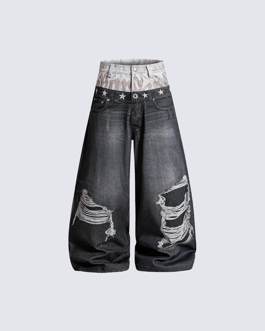 American Vintage Distressed Wide-Leg Denim Pants