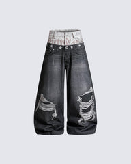 American Vintage Distressed Wide-Leg Denim Pants