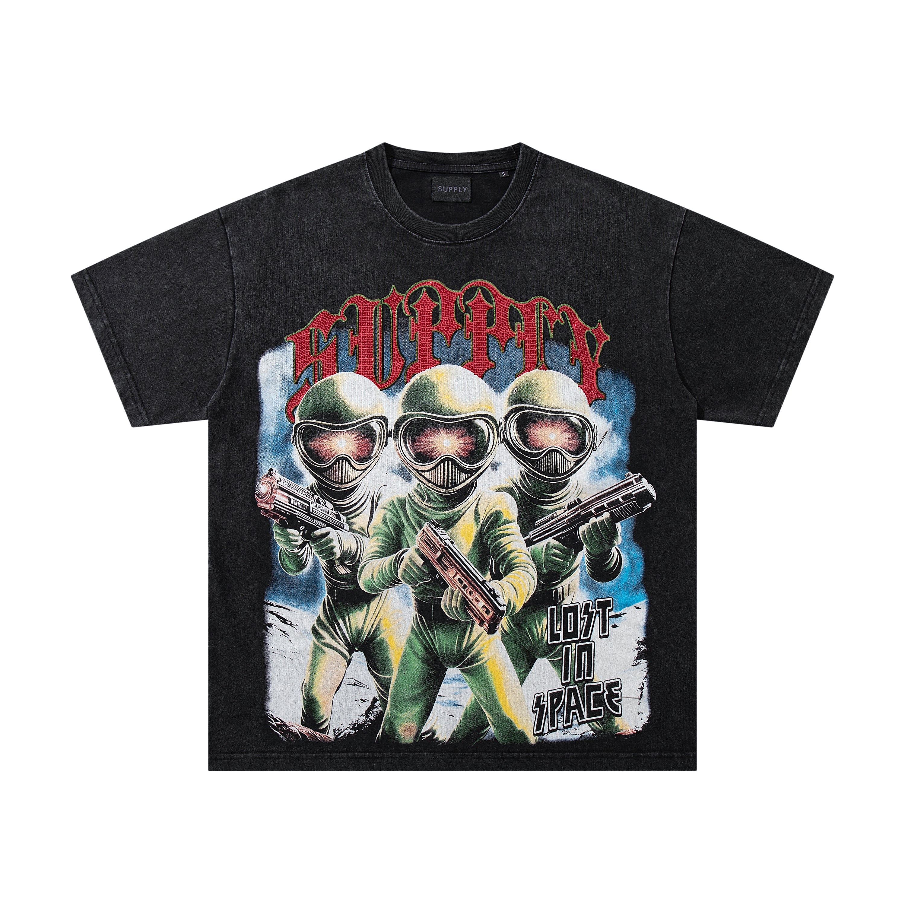 SUPPLY Alien Warrior Logo Graphic Oversized Black T-Shirt