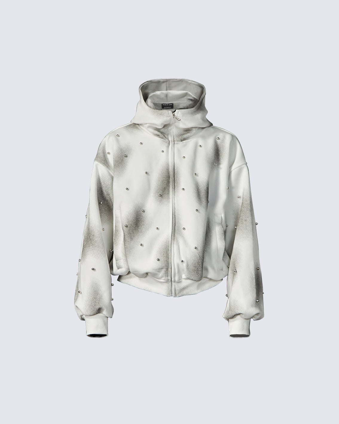 Pearl-Detailed Dirty Wash Zip Hoodie Jacket