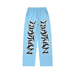 Mixed Emotions Light Blue Studded Graffiti Straight Sweat Pants