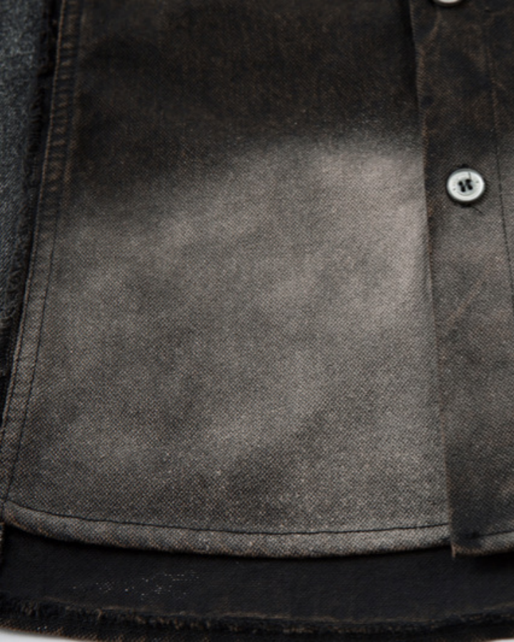 American-Style Gradient Color-Blocked Denim Top