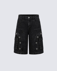 Dark Deconstructed Patchwork Wide-Leg Cropped Jeans