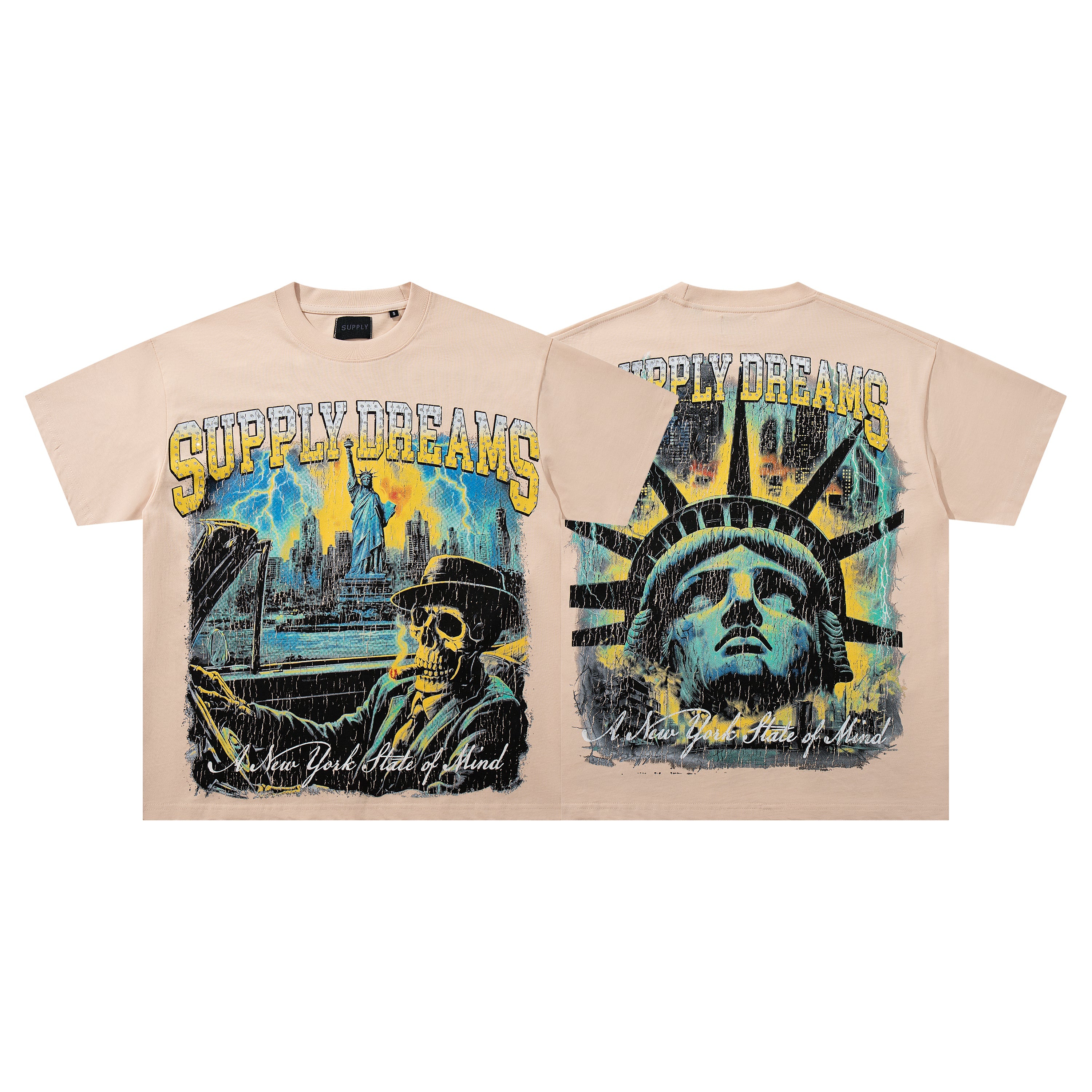 SUPPLY Dreams Statue Of Liberty Beige Washed Oversized Graphic T‑Shirt