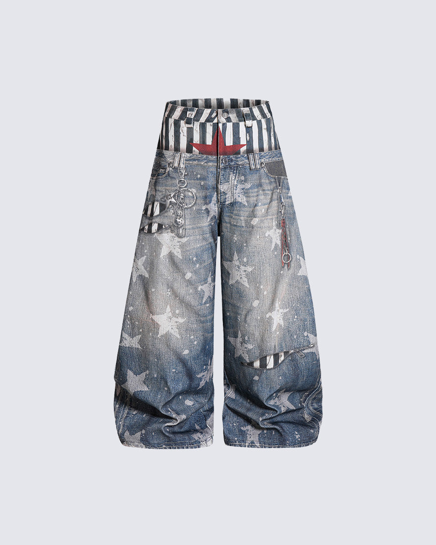 American Vintage Star-Print Wide-Leg Jeans