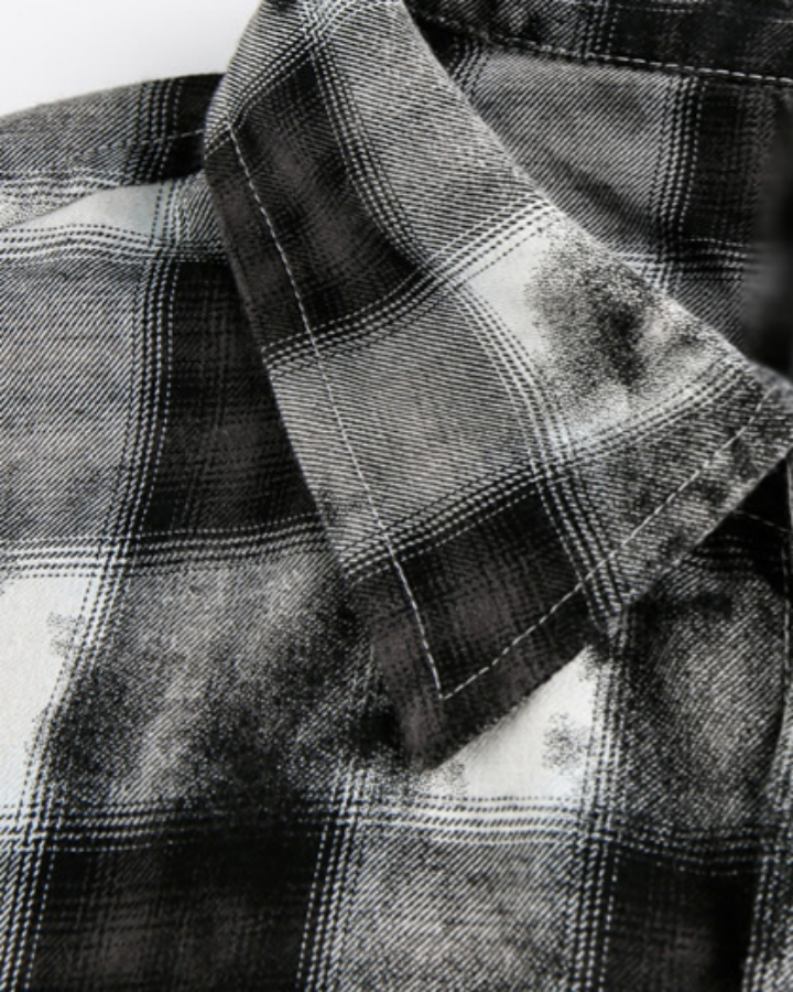 Vintage Distressed Plaid Shirt With Frayed Edges