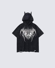 Gothic Hooded Skull Print T-shirt