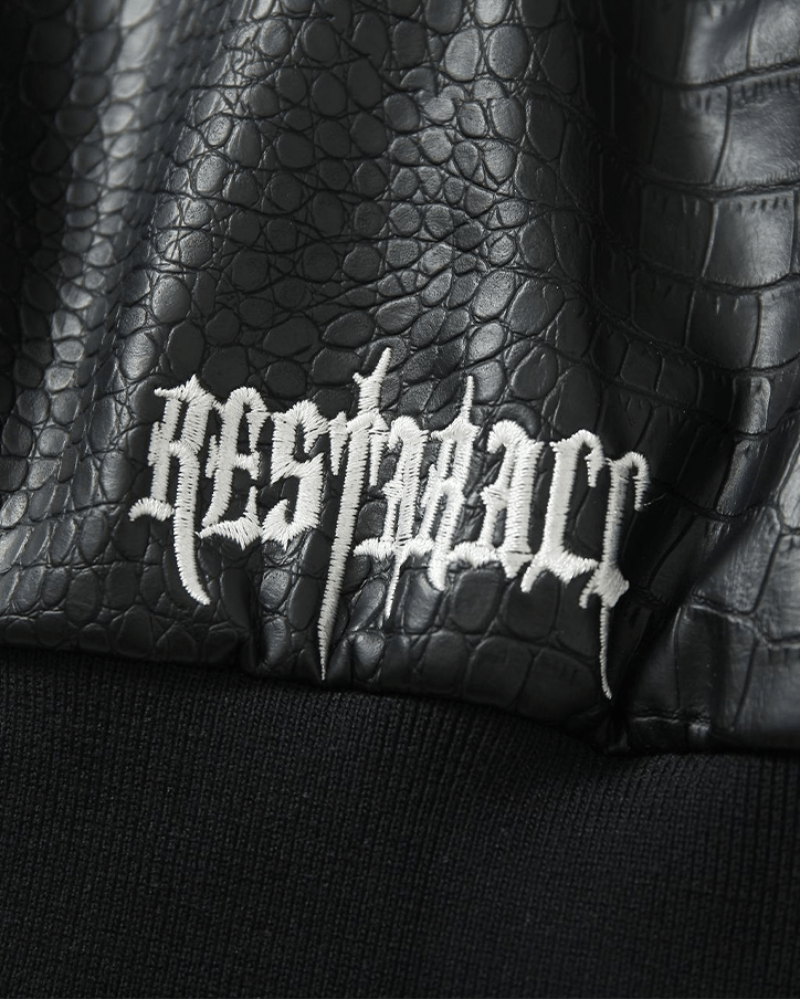 Gothic Cross Embroidered Faux Leather Varsity Jacket