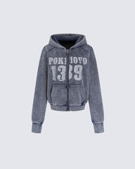 American Street Distressed Print Zip-Up Hoodie