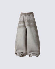 Khaki Washed Rhinestone Balloon Leg Jeans