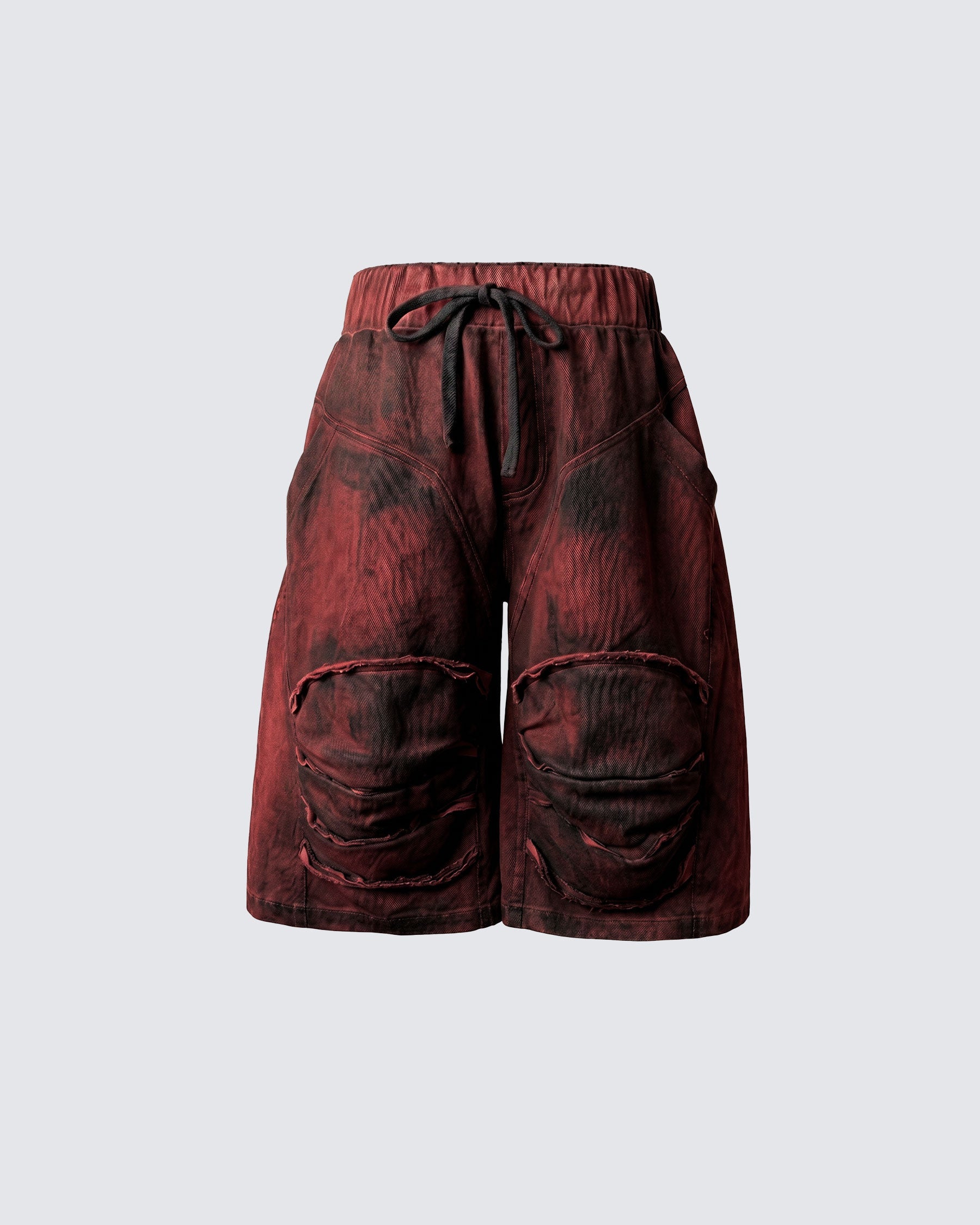 KIIKIO -New Washed Distressed Panel Drawstring Shorts