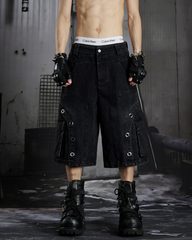 Dark Deconstructed Patchwork Wide-Leg Cropped Jeans