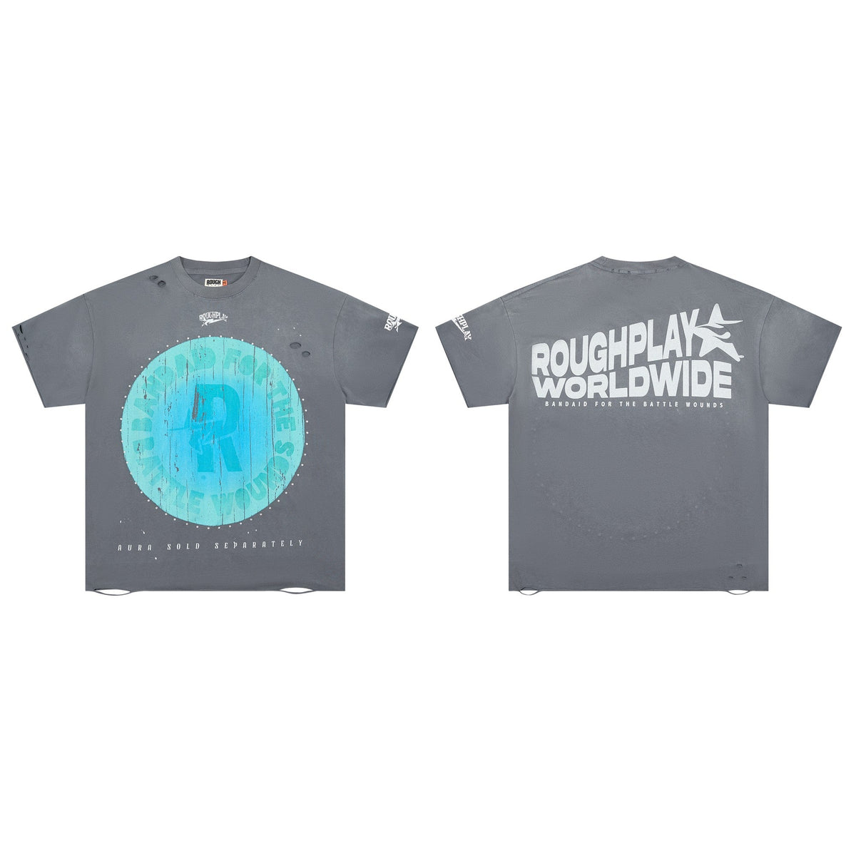 Roughplay Worldwide Circular Gradient Logo Double‑Sided Distressed Tee