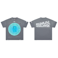 Roughplay Worldwide Circular Gradient Logo Double‑Sided Distressed Tee