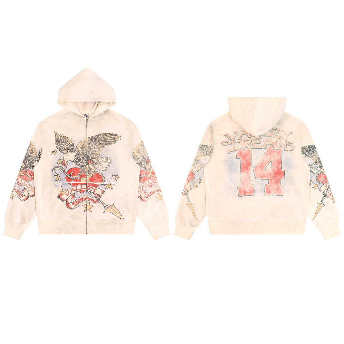 Vale Forever Cream Butterfly Graphic Hoodie