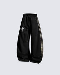 Winter Cross Print Wide-Leg Sweatpants