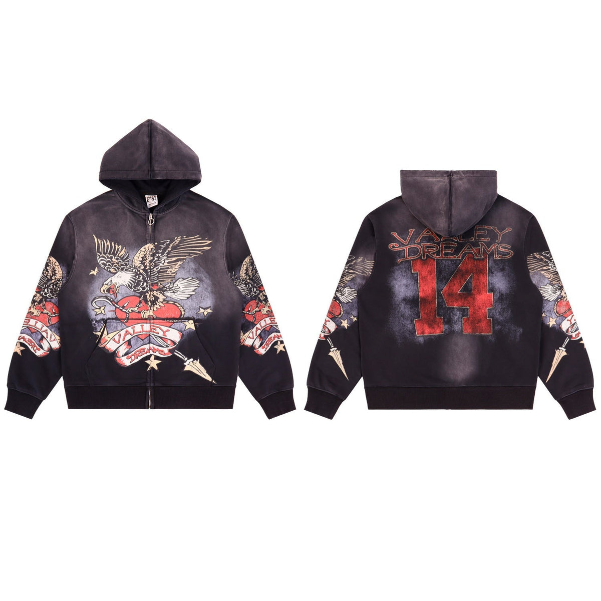Vale Forever Black Red Butterfly Graphic Hoodie