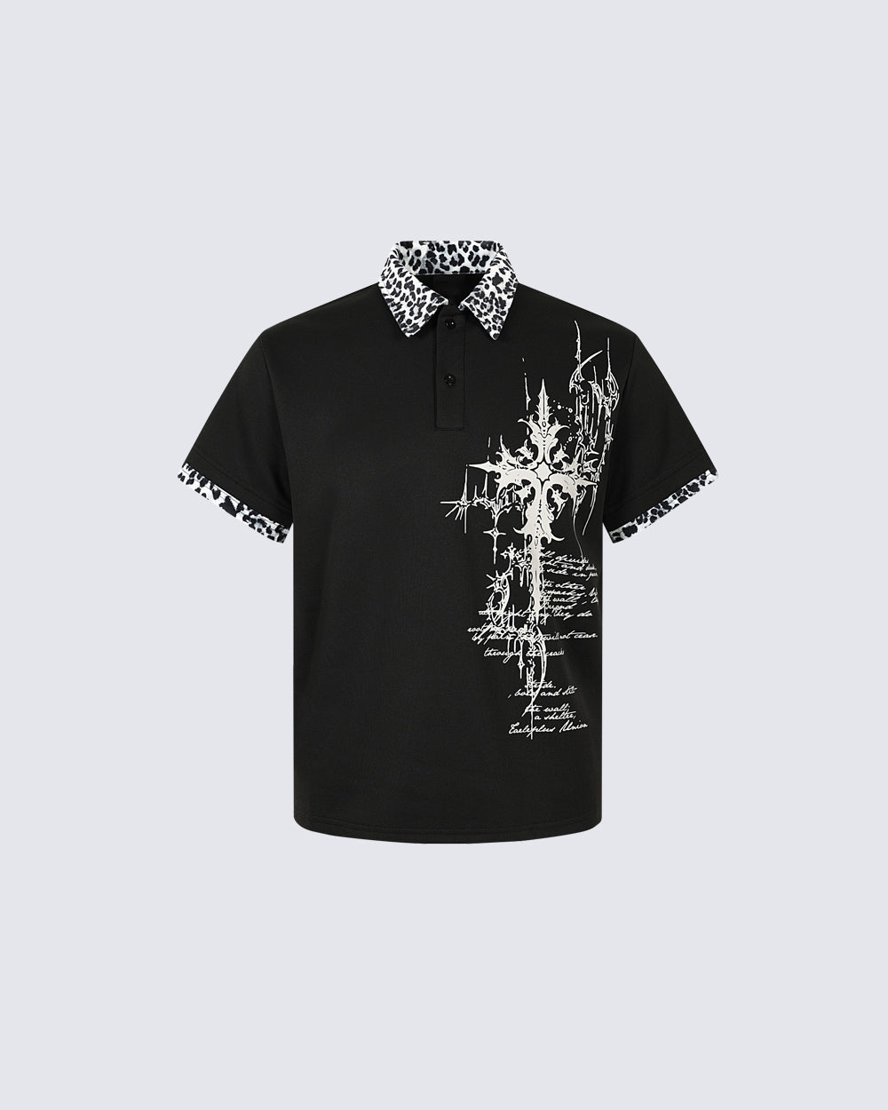 Graphic Print Leopard Collar Polo