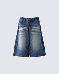 Vintage Washed Split Hem 7/10 Denim Pants