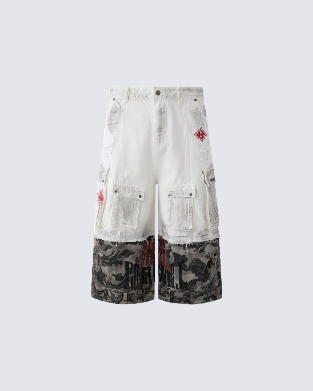 New Patchwork Camo Denim Cargo Shorts