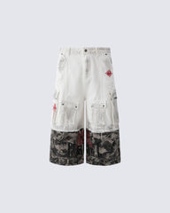 New Patchwork Camo Denim Cargo Shorts